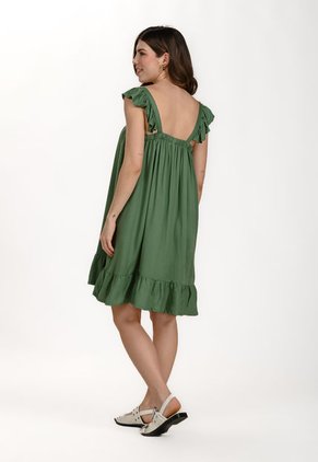 Vestido Manga Sisa Verde Con Boleros Para Mujer