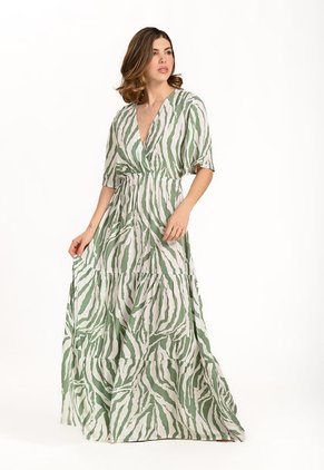 Vestido Largo Manga Corta Verde Para Mujer
