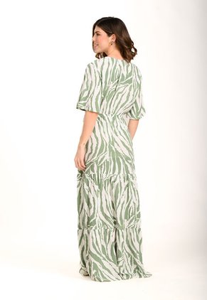 Vestido Largo Manga Corta Verde Para Mujer