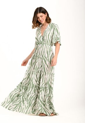Vestido Largo Manga Corta Verde Para Mujer