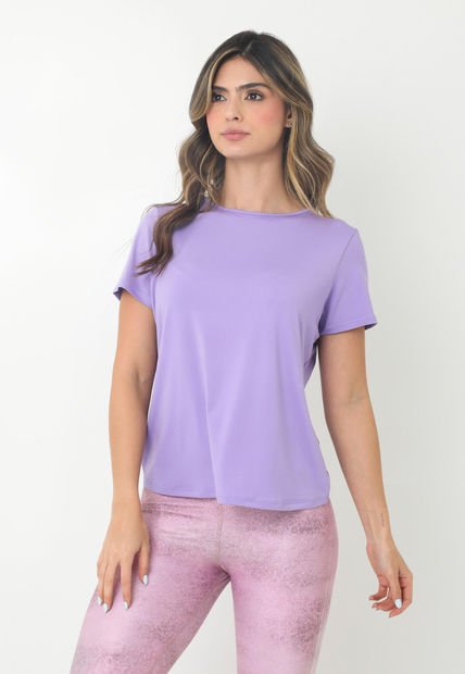 Camiseta Deportiva Morado Manga Corta Con Abertura Y Corte En Espalda Para Mujer Belife