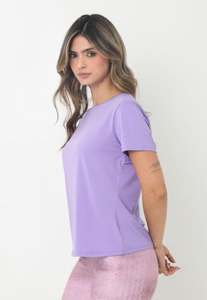 Camiseta Deportiva Morado Manga Corta Con Abertura Y Corte En Espalda Para Mujer Belife