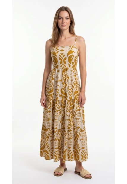 Vestido Largo Estampado Con Cargaderas Para Mujer