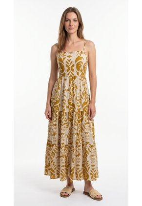 Vestido Largo Estampado Con Cargaderas Para Mujer