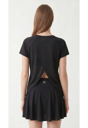 Camiseta Deportiva Negra Con Espalda Cruzada Para Mujer