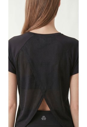 Camiseta Deportiva Negra Con Espalda Cruzada Para Mujer