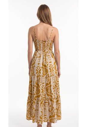 Vestido Largo Estampado Con Cargaderas Para Mujer