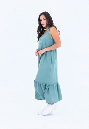 Vestido Verde Con Cargadera Ancha Para Mujer Belife