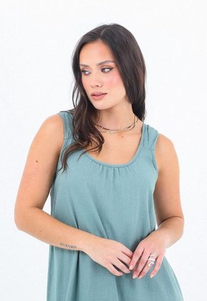 Vestido Verde Con Cargadera Ancha Para Mujer Belife