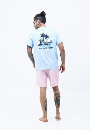 Camiseta De Playa Azul Cielo Oscuro Con Estampado Frontal, Posterior Para Hombre Belife