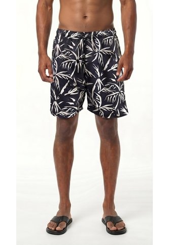 Bermuda De Playa Negra Estampada Para Hombre Belife