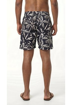Bermuda De Playa Negra Estampada Para Hombre