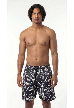 Bermuda De Playa Negra Estampada Para Hombre