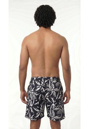 Bermuda De Playa Negra Estampada Para Hombre