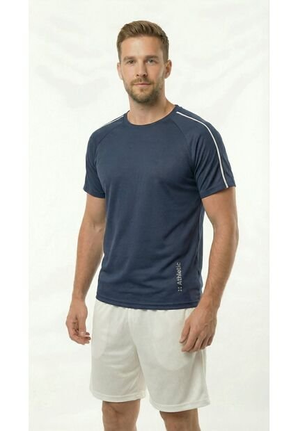 Camiseta Deportiva Azul Manga Ranglán Para Hombre