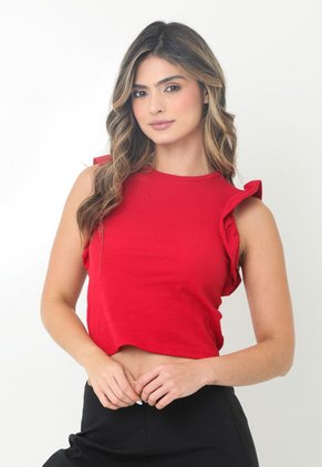 Camiseta Roja Manga Sisa Con Bolero Recogido Para Mujer Belife