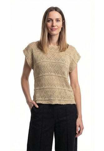 Camiseta Manga Sisa Tejido Crochet Tabaco Para Mujer Belife