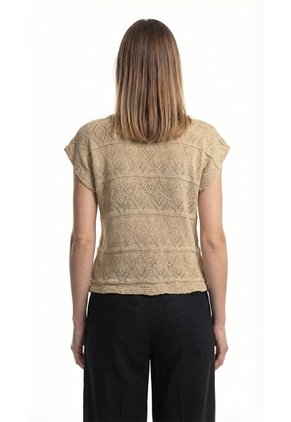Camiseta Manga Sisa Tejido Crochet Tabaco Para Mujer