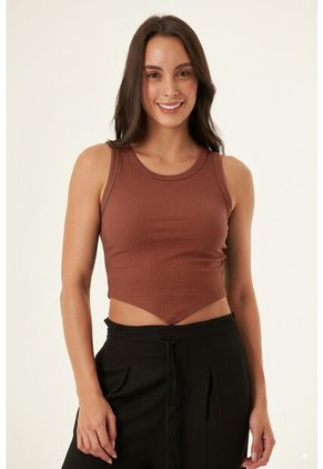 Camiseta Manga Sisa Roja En Rib Para Mujer