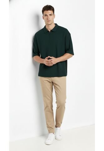 Camiseta Polo Verde Cuello Cubano Para Hombre Belife