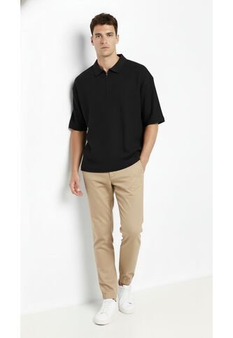 Camiseta Polo Negra Cuello Cubano Para Hombre Belife