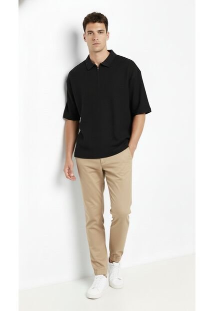 Camiseta Polo Negra Cuello Cubano Para Hombre