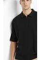 Camiseta Polo Negra Cuello Cubano Para Hombre de Belife