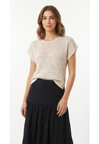 Camiseta Manga Sisa Tejido Crochet Crudo Para Mujer Belife