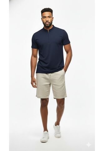 Camiseta Polo Azul Cuello Nerú Para Hombre Belife