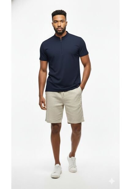 Camiseta Polo Azul Cuello Nerú Para Hombre