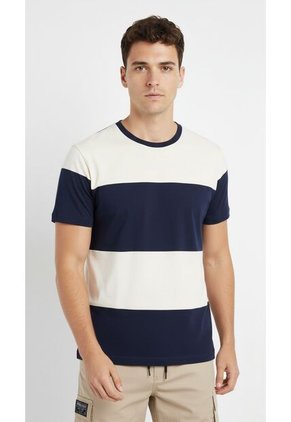 Camiseta Manga Corta Con Bloques Azul Para Hombre