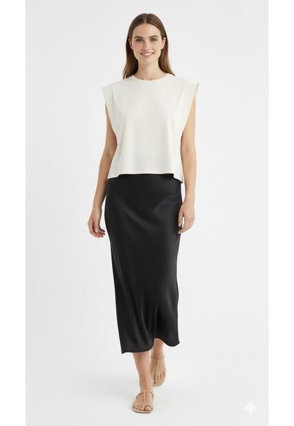 Falda En Satín Negra Para Mujer