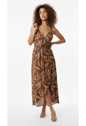 Vestido Largo Café Estampado Para Mujer