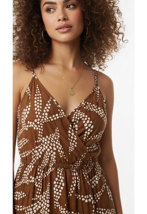 Vestido Largo Café Estampado Para Mujer