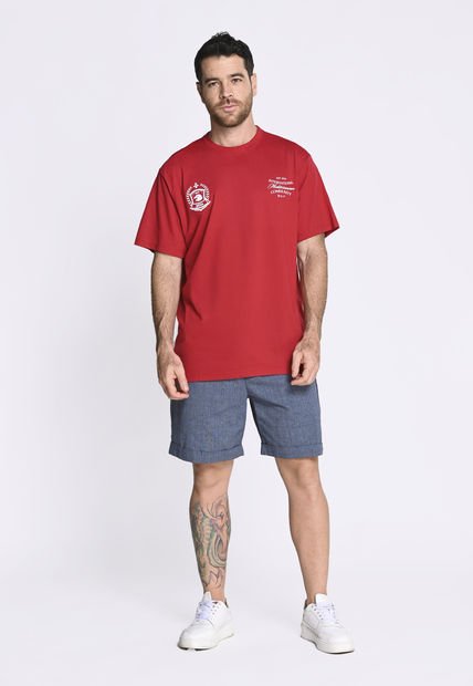 Camiseta Manga Corta Estampada Rojo Para Hombre En Poliéster