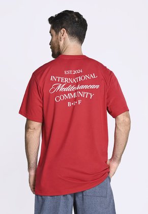 Camiseta Manga Corta Estampada Rojo Para Hombre En Poliéster