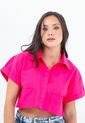 Blusa Manga Corta Fucsia Con Doblez, Cuello Camisero Para Mujer Belife de Belife