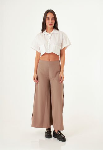 Blusa Manga Corta Blanca Con Doblez Para Mujer Belife