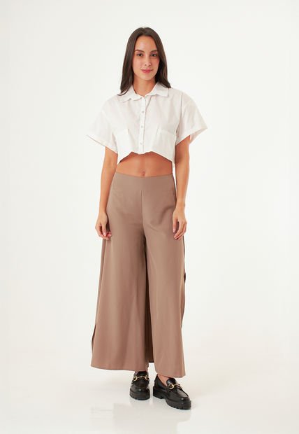 Blusa Manga Corta Blanca Con Doblez Para Mujer