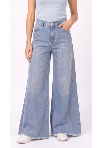 Jean Wide Leg Claro Con Cortes Verticales Para Mujer