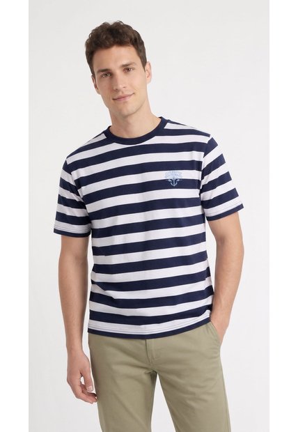Camiseta De Rayas Azul Oscuro Para Hombre
