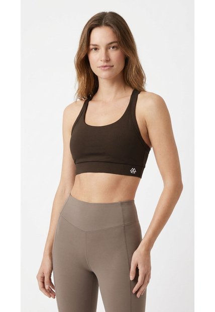 Top Deportivo Chocolate Con Tiras Cruzadas Para Mujer