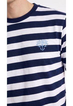 Camiseta De Rayas Azul Oscuro Para Hombre