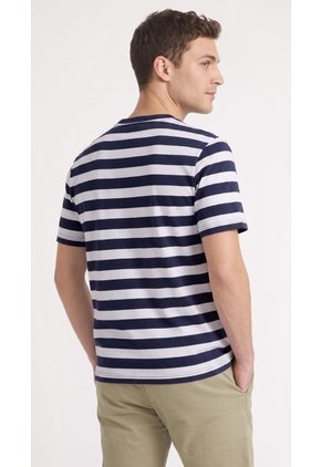 Camiseta De Rayas Azul Oscuro Para Hombre