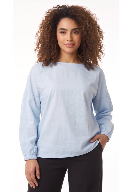 Camiseta Azul Claro Manga Larga Con Abertura En Espalda Para Mujer