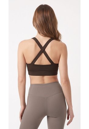Top Deportivo Chocolate Con Tiras Cruzadas Para Mujer