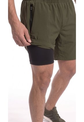Pantaloneta Deportiva Verde Oscuro Con Ciclista Interno Para Hombre