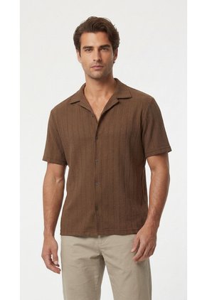 Camisa Café Cuello Resort Para Hombre