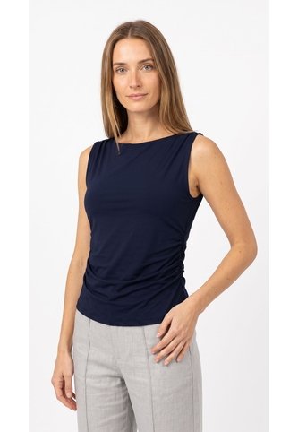 Blusa Azul Oscuro Manga Sisa Con Recogido Para Mujer Belife