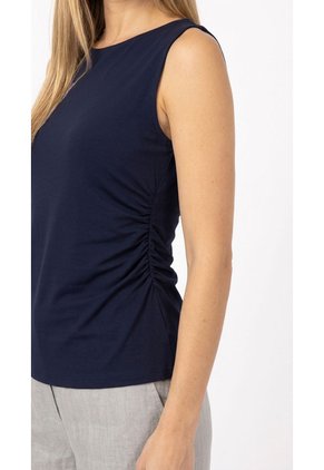 Blusa Azul Oscuro Manga Sisa Con Recogido Para Mujer